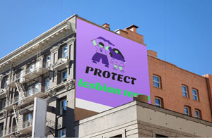 Image of lesbian banner on side of building