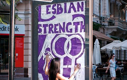 Lesbian strength poster on billboard